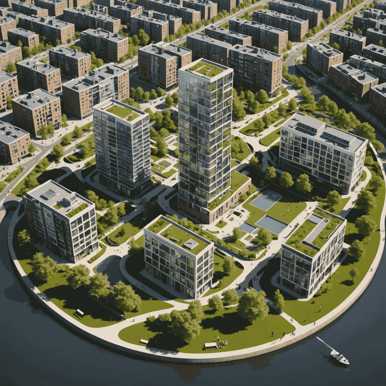 Infographic die de belangrijkste kenmerken van een nieuwe woonwijk in Den Haag toont, inclusief duurzame energieoplossingen, groene ruimtes en moderne architectuur