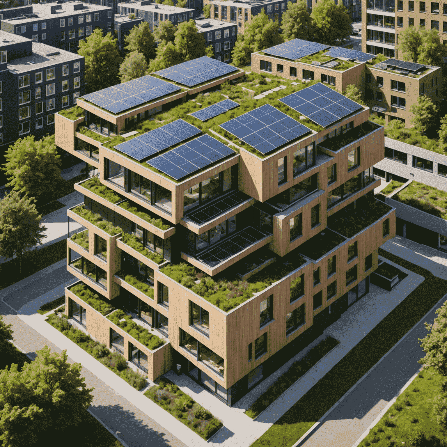 Eco-vriendelijk woningbouwproject in Rotterdam met zonnepanelen en groene daken