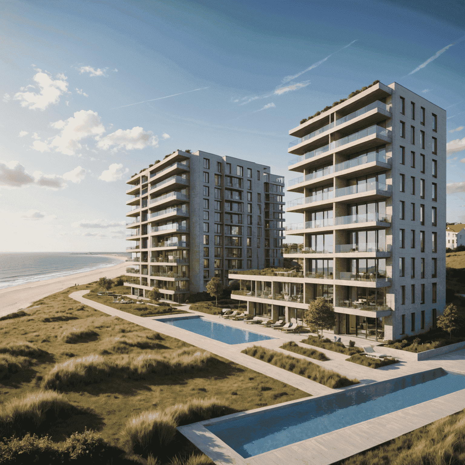 Impressie van de 'Kustlijn Residenties' met appartementen die uitkijken over de Noordzee