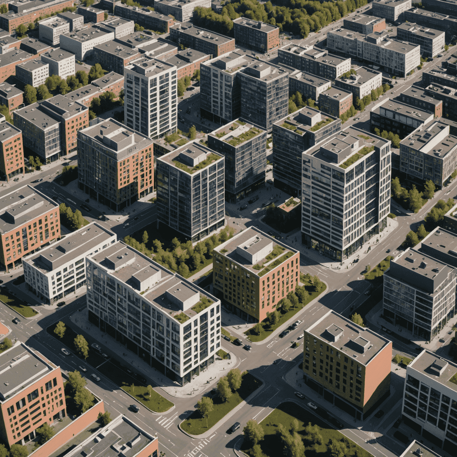 Overzicht van Sloterdijk Centrum met een mix van moderne kantoorgebouwen die worden getransformeerd tot woningen en nieuwe residentiële ontwikkelingen